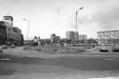 Moorfoot looking towards (left) Ecclesall Road and showing (centre) Exeter Drive Flats and (right) the electricity sub station, Moore Street