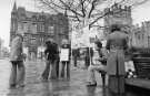 Women's Voice Group protest, Church Street showing (top left) the Gladstone Buildings, offices and (right) Sheffield Cathedral, 1970s