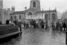 Anti abortion protest, Church Street showing (back) Sheffield Cathedral