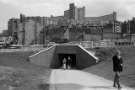 Underpass, Park Square roundabout showing (back) Hyde Park Flats