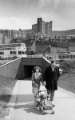 Underpass, Park Square roundabout showing (back) Bard Street Flats and Hyde Park Flats, 1970s