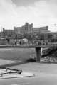 Footbridge, Park Square roundabout showing (back) Bard Street Flats and Hyde Park Flats, 1970s