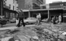 Junction of (left) Shude Hill and (centre) Dixon Lane showing (back) Sheaf Market, 1970s