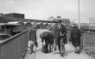 Footbridge on Park Square roundabout looking towards (centre) Sheaf Market, 1970s