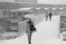 Snow on Park Square footbridge looking towards (top) Sheaf Market