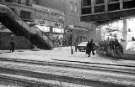 Snow on Haymarket at junction with (centre) King Street showing (left) Tramps, outfitters, No. 28 King Street