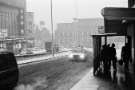 Snow on Angel Street showing (left) ABC cinema and (back centre) South Yorkshire Police headquarters 