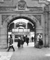 Entrance to Sheffield Midland railway station showing WH Smith and Son Ltd., newspaper kiosk on station concourse 