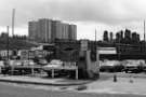 Municipal car park, Harmer Lane, showing (centre) Sheffield Midland railway station and (back) Claywood Flats, 1970s