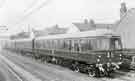 View: s46046 Cravens Ltd., rolling stock manufacturers, Acres Hill Lane showing British Railways, diesel 3 car set