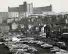 View: s46331 Corn Exchange car park showing (right) Newmarket Hotel, No. 20 Broad Street / No. 1 Sheaf Street and the Plough Inn, No. 28 Broad Street 