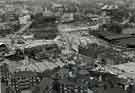 View: s46339 View from Hyde Park Flats of (foreground) Park and City Centre showing (centre) the construction of Sheaf Market and (right) warehouses at the Canal Basin