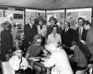 View: s46537 Library stand at the Sheffield Show, Hillsborough Park showing standing (2nd right) Robert Atkins, Deputy City Librarian, (3rd right) John Bebbington, City Librarian and (4th right) Councillor Enid Hattersley