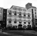 View: s46546 White Building offices, Fitzalan Square showing shops (l. to r.) No. 12 J. W. Bradshaw and Son (Sheffield) Ltd., fruiterers, No. 10 Fitzalan Bakery, No. 8 Smiths Cleaners, drycleaners and No. 6 GT News, newsagents 