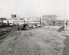 View: sypte00502 South Yorkshire Transport Executive (SYPTE). Construction of new Sheffield Transport Interchange / Pond Street bus station showing (back left) Royal Mail sorting office and (back right) Heriot House