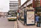 South Yorkshire Passenger Transport Executive (SYPTE). Castlegate / Markets bus stop, Haymarket showing (back centre) Castle Market and (right) Castle Market Gallery