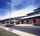 South Yorkshire Passenger Transport Executive (SYPTE). Meadowhall transport interchange showing (centre) the Meadowhall walkway footbridge 