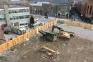 South Yorkshire Passenger Transport Executive (SYPTE). Construction of Rotherham transport interchange showing (left) The Omnibus, cafe, Rotherham bus station