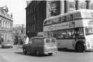 Sheffield Transport Department bus on High Street showing (right) Barclays Bank, on corner of Commercial Street and Fitzalan Square