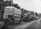 Procession of buses to probably the British Exhibition, Copenhagen, 29 Sep - 16 Oct 1955