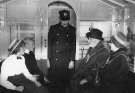 Vivian and John Glentworth (left) and Lord Mayor, James Wilfred Sterland OBE, JP and Lady Mayoress (right) Mrs Sterland inside a horse driven tram car