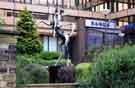 View: t11571 Horse and Rider sculpture by David Wynne, Fountain Precinct, Barkers Pool showing (top right) the Banus Platinum Lounge nightclub