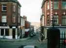 View: t12018 Junction of (centre) North Church Street and (foreground) Campo Lane showing Just William, hairdressers, No. 10 Campo Lane