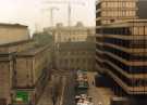 View: t12329 View of Balm Green looking towards Orchard Lane showing (left) the City Hall, (right) Fountain Precinct offices and (centre) Education Department offices