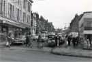 View: t12437 Fruit seller street trader, Shortridge Street at junction with Attercliffe Road showing (left) John Banner Ltd., department store