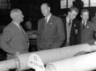 Forged steel rolls, Hadfields Ltd. showing (1st left) Arthur H. Waine, forgings director and (1st right) C. Birtles, rolls heat treatment