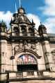 Banner from Newfield School over the front entrance of the Town Hall celebrating the Sheffield Children's Festival