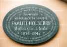 Plaque to Samuel Holberry commemorating the installation of the fountains known as the 'Holberry Cascades', Peace Gardens