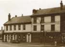 Brown Cow public house, No. 1 Mowbray Street and (right) Nos. 9 - 13 Bridgehouses Post Office