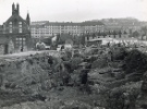 View: t14795 Park Hill Redevelopment Area, Part 1: [Park Hill Flats construction]. Block B. Foundations showing (left) Park County School and (centre back) Bard Street Flats