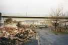 Blast Lane looking towards the Parkway and Parkway supertram bridge showing (left) demolished premises of Frank Cobb and Co. Ltd., silversmiths, Howard Works, Nos. 57 - 67 Broad Street