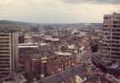 View from The City Plaza offices looking towards Wincobank showing (right) St. James House and Campo Lane and (foreground) rear of houses on Hawley Street