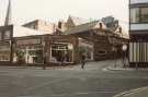 Junction of (foreground) Campo Lane and (centre) Vicar Lane showing Silverstones, Ltd., DIY store, No. 25 Campo Lane