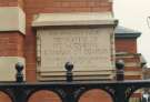 Foundation stone on Sir Frederick Mappin building, University of Sheffield, Mappin Street and junction of (right) Portobello Street