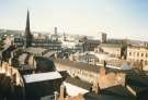 View from John Lewis Ltd. car park of rear of buildings on (foreground) Cambridge Street, (centre) Backfields, (right) Division Street and (top) Carver Street showing (top left) St. Matthew C. of E. Church, Carver Street