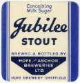 Beer label for Jubilee Stout, [brewed by] Hope and Anchor Breweries Ltd., Hope Brewery, Clay Wheels Lane