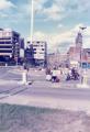 Junction of Cambridge Street and Barkers Pool lookimng towards left Fountain Precinct and New Oxford House, offices showing (centre) Barkers Pool war memorial