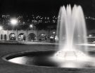 View: u11677 Sheaf Square fountain showing (centre) Sheffield Midland railway station and (top) Park Hill Flats