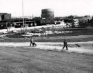 View: u11727 Park Square roundabout looking towards (top right) the Parkway, (centre) Effingham Street gas holder and (right) Canal Basin sheds