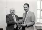 View: u11753 Retirement of Doug Guest, maintenance staff, Sheffield City Libraries showing (right) Ian Siddall, Assistant Director, Personnel and Training