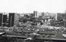 View from Granville Street of (bottom) Midland Station, (centre) Redvers House, (left) Dyson House, Sheaf House and Sheaf Square roundabout and (right) Sheffield City Polytechnic