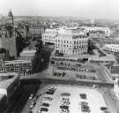 View: u12244 View of (left) Norfolk Street at the junction of (bottom left) Union Street, (centre) Charles Street showing (top centre) Town Hall Extension (also known as the Egg Box (Eggbox)) and (top right) Central Library and Graves Art Gallery