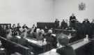 Opening of the new Sheffield Magistrates Court, Snig Hill showing (second right raised bench) the Lord Chancellor, Lord Elwyn-Jones (1909 - 1989) and (fourth left) Councillor Mrs Winifred Golding, Lord Mayor, 1977 - 1978