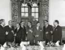 Sir John Osborn (1922 - 2015) MP (third right) with party of South African journalists as guests of the Foreign Office at the Houses of Parliament, London