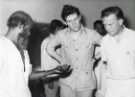 Sir John Osborn (1922 - 2015) MP at the reception centre of Indian refugee camp at Jhikargashha, near Jessore [Bangladesh]