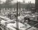 View: u13744 Construction of Sheffield City Hall, Barkers Pool showing (top right) former Sheffield School Board offices and (top left) former Pupil Teachers Centre, Holly Street